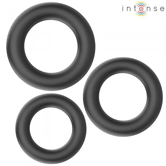 INTENSE - HUGH 3 ANNEAUX PÉNIS BASIQUES EN SILICONE NOIRS