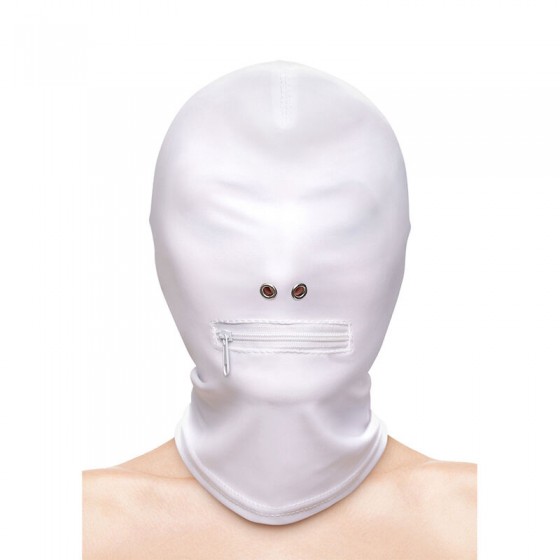 NS NOVELTIES - FETISH  FASHION CAPUCHE BOUCHE FERMÉE À FERMETURE ÉCLAIR NYLON BLANC